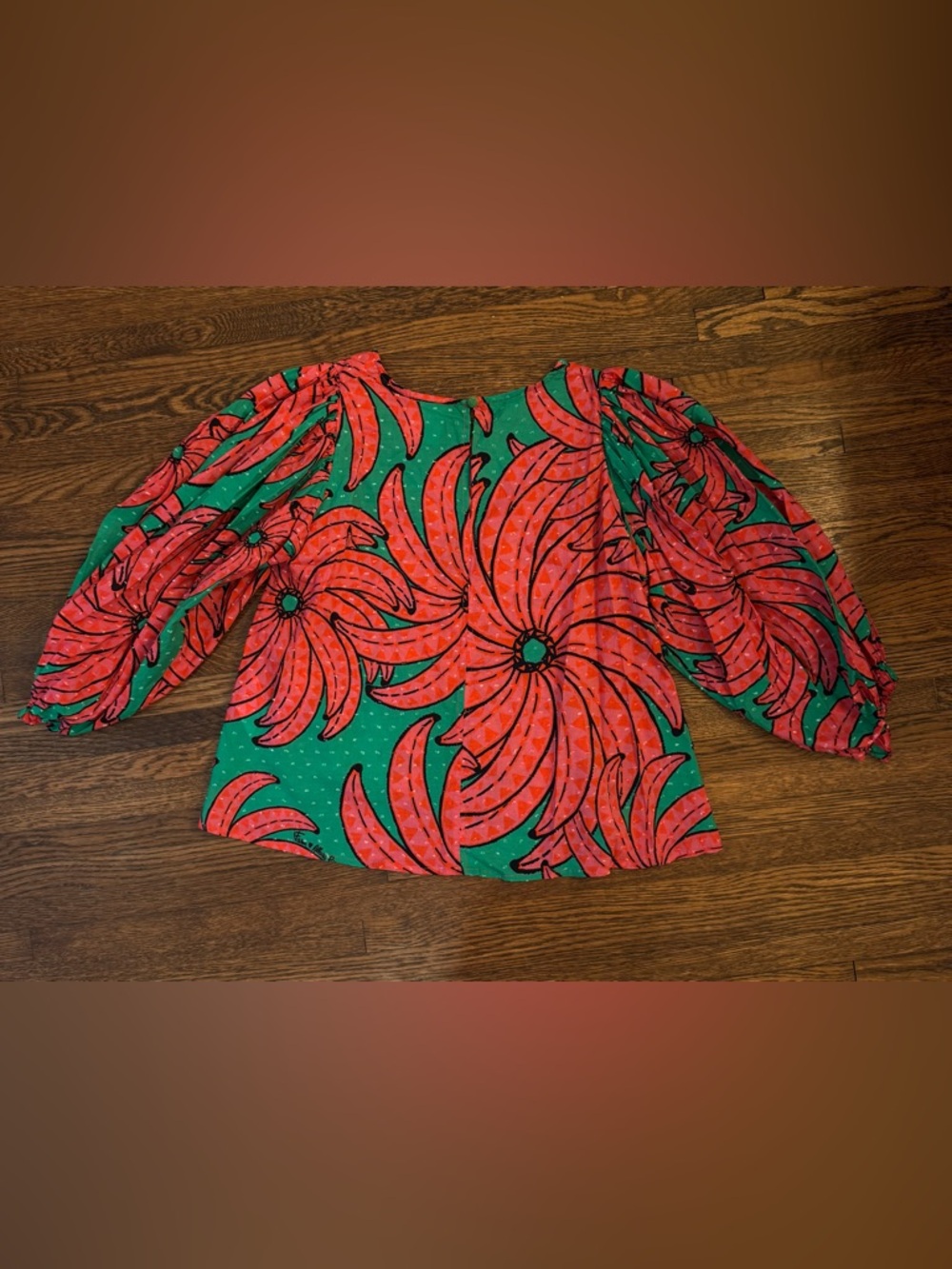 FARM Rio Pink & Green Floral Banana Pitta Puff Sleeve Blouse Size Small - Picture 7 of 7